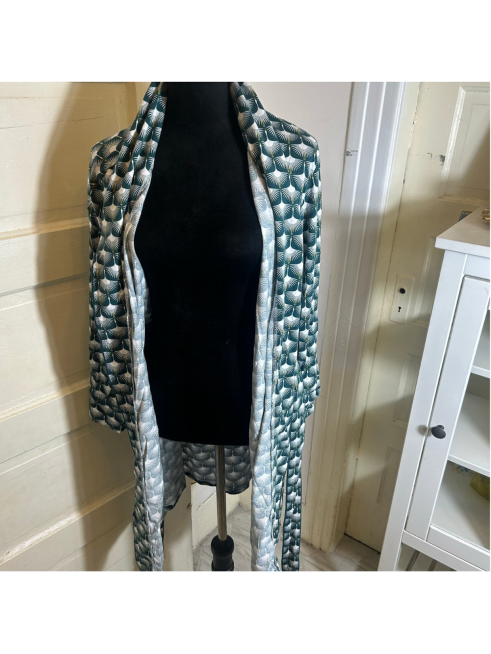 Petite Plume Robe Pima Cotton Geometric Patterned Sleepwear Quiet Luxury - Picture 3 of 12